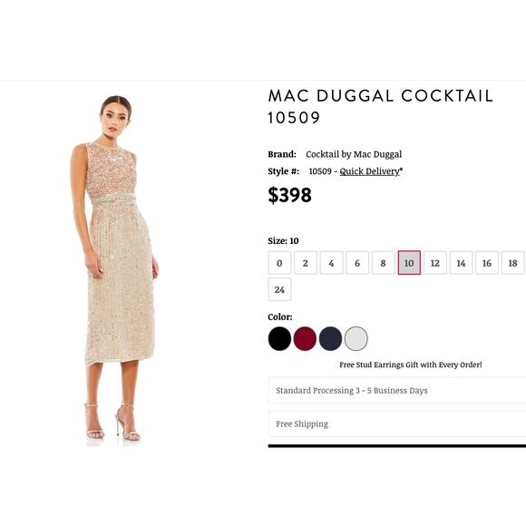 Mac Duggal 10509 Champagne Nude Beige Sequin Beaded Midi Cocktail Dress 10 NWT - Picture 2 of 8